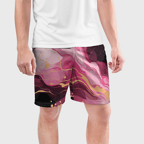 Мужские спортивные шорты Абстрактный черно-розовый мраморный узор / 3D-принт – фото 3