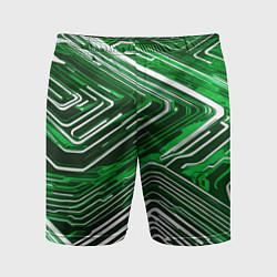 Шорты спортивные мужские Кибер линии Зелёный-белый, цвет: 3D-принт
