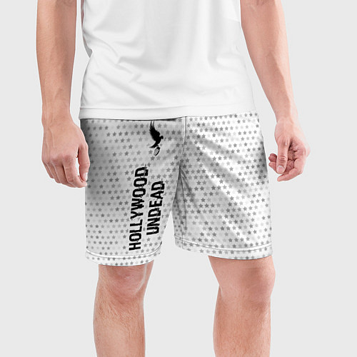 Мужские спортивные шорты Hollywood Undead glitch на светлом фоне: по-вертик / 3D-принт – фото 3