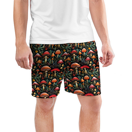 Мужские спортивные шорты Сказочные грибы мухоморы паттерн / 3D-принт – фото 3