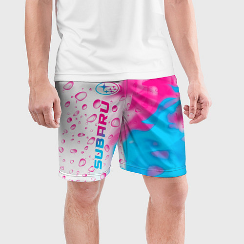 Мужские спортивные шорты Subaru neon gradient style: по-вертикали / 3D-принт – фото 3