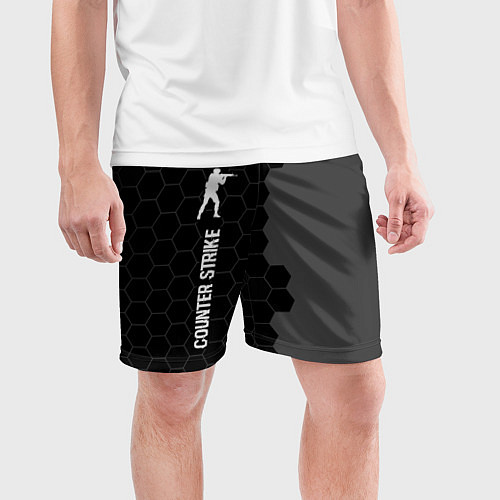 Мужские спортивные шорты Counter Strike glitch на темном фоне: по-вертикали / 3D-принт – фото 3