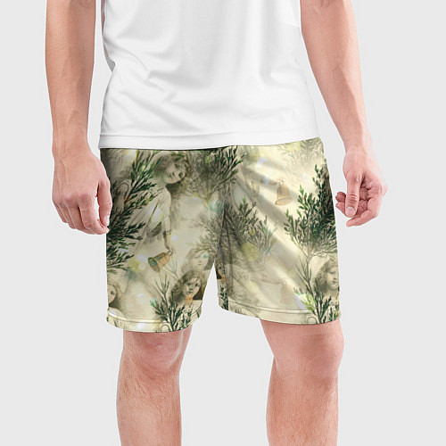 Мужские спортивные шорты Рождественский декор - рисунки ангелов / 3D-принт – фото 3