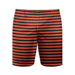 Шорты спортивные мужские Полосатый красно-оранжевый и чёрный, цвет: 3D-принт