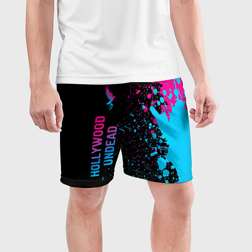 Мужские спортивные шорты Hollywood Undead - neon gradient: по-вертикали / 3D-принт – фото 3
