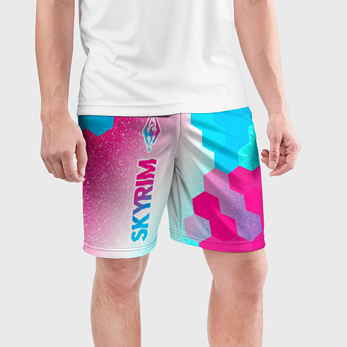 Мужские спортивные шорты Skyrim neon gradient style: по-вертикали / 3D-принт – фото 3