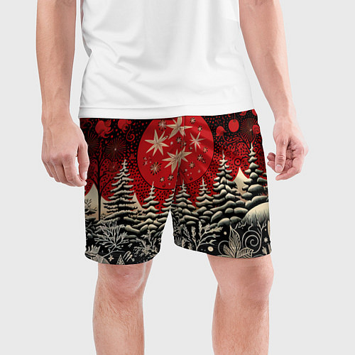 Мужские спортивные шорты Новогодний лес / 3D-принт – фото 3