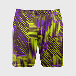 Мужские спортивные шорты Киберпанк линии фиолетовые и жёлтые