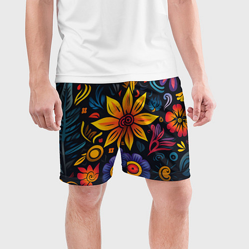 Мужские спортивные шорты Растительный узор в латино-американском стиле / 3D-принт – фото 3