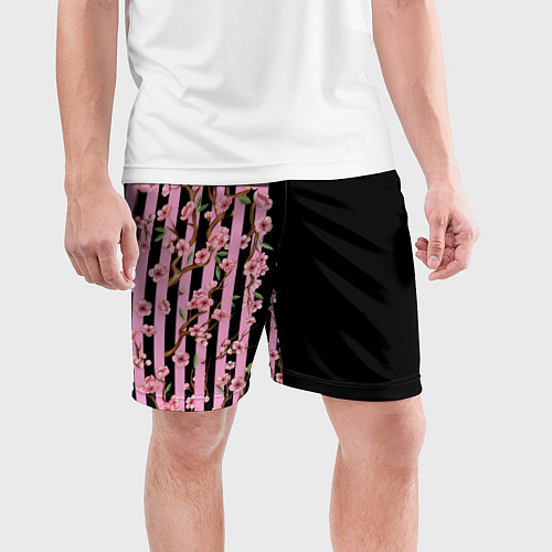 Мужские спортивные шорты Сакура и полосы / 3D-принт – фото 3