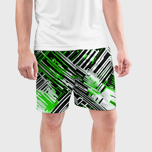 Мужские спортивные шорты Киберпанк линии белые и зелёные / 3D-принт – фото 3