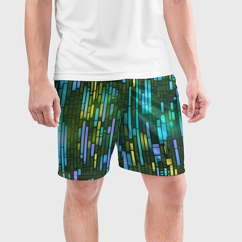 Мужские спортивные шорты Неоновые полосы синие / 3D-принт – фото 3