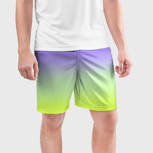 Мужские спортивные шорты Фиолетовый мятный и желто-зеленый градиент / 3D-принт – фото 3