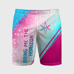 Шорты спортивные мужские Bring Me the Horizon neon gradient style вертикаль, цвет: 3D-принт