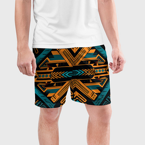Мужские спортивные шорты Геометрический узор в стиле ацтеков / 3D-принт – фото 3