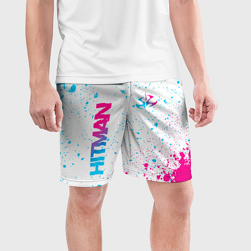 Мужские спортивные шорты Hitman neon gradient style вертикально / 3D-принт – фото 3