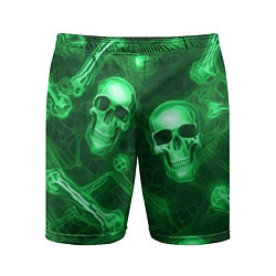 Шорты спортивные мужские Зелёные черепа и кости, цвет: 3D-принт