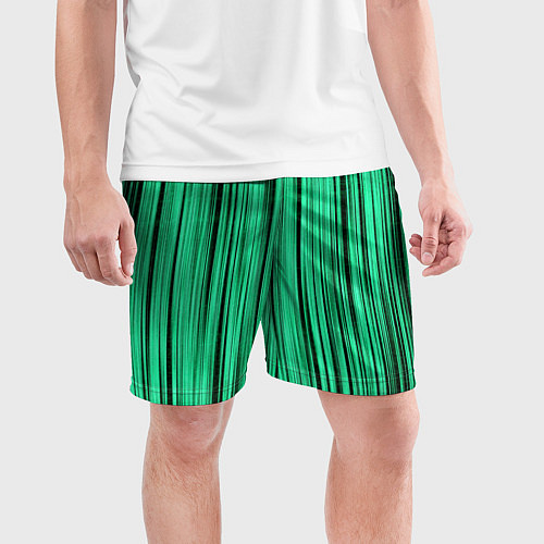 Мужские спортивные шорты Абстракция полосы зелёные / 3D-принт – фото 3