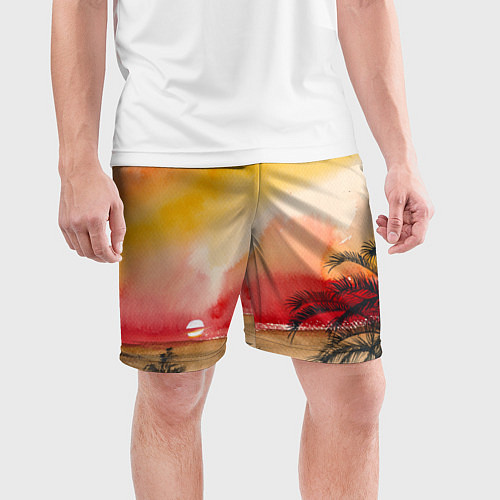 Мужские спортивные шорты Тропический закат акварель / 3D-принт – фото 3