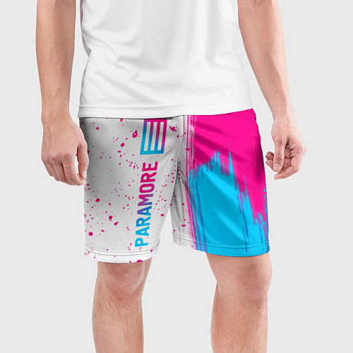 Мужские спортивные шорты Paramore neon gradient style по-вертикали / 3D-принт – фото 3