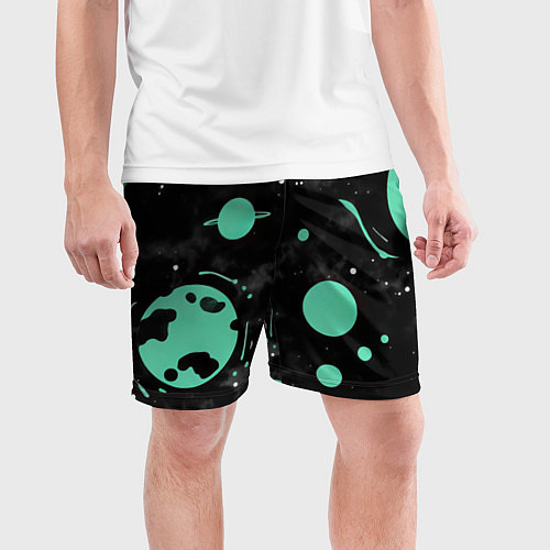 Мужские спортивные шорты Чёрно-мятный космос от нейросети / 3D-принт – фото 3