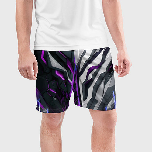 Мужские спортивные шорты Броня адская и райская фиолетовая / 3D-принт – фото 3