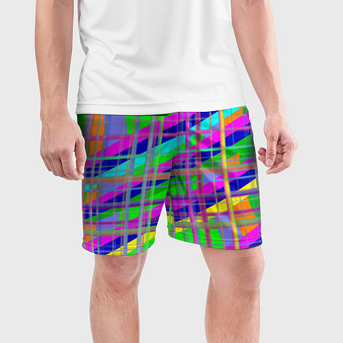 Мужские спортивные шорты Неоновые перпендикулярные полосы / 3D-принт – фото 3