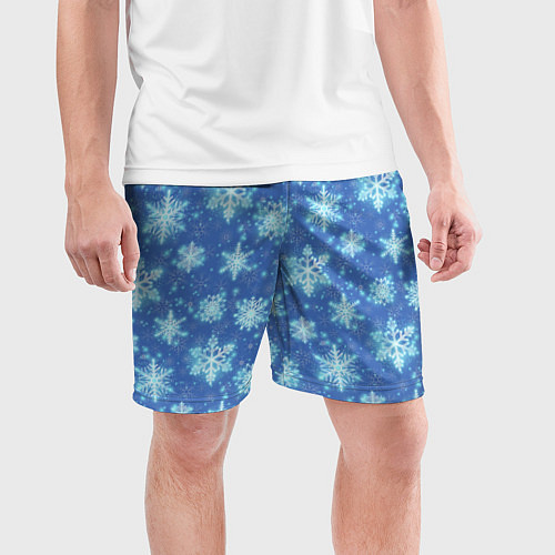 Мужские спортивные шорты Pattern with bright snowflakes / 3D-принт – фото 3