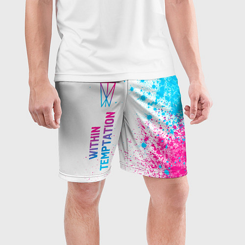 Мужские спортивные шорты Within Temptation neon gradient style по-вертикали / 3D-принт – фото 3