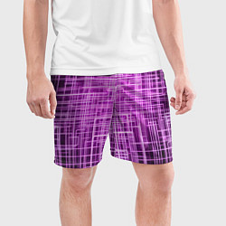Шорты спортивные мужские Фиолетовые неоновые полосы киберпанк, цвет: 3D-принт — фото 2