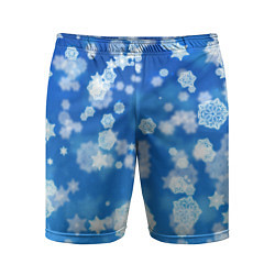 Шорты спортивные мужские Декоративные снежинки на синем, цвет: 3D-принт