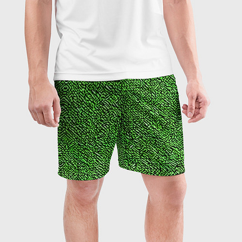 Мужские спортивные шорты Чёрные и зелёные мазки / 3D-принт – фото 3