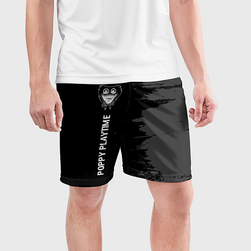Мужские спортивные шорты Poppy Playtime glitch на темном фоне по-вертикали / 3D-принт – фото 3