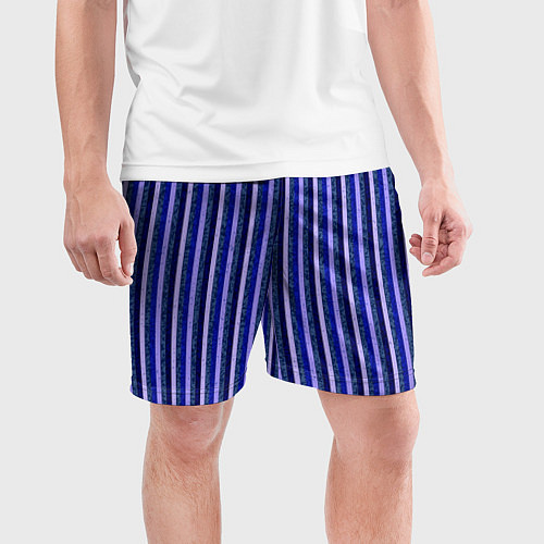 Мужские спортивные шорты Сине-фиолетовый в полоску / 3D-принт – фото 3