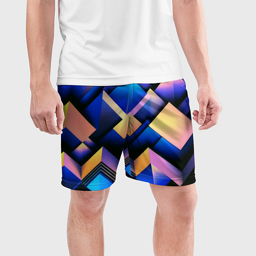 Мужские спортивные шорты Неоновые абстрактные горы / 3D-принт – фото 3