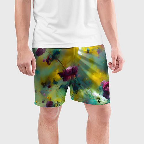 Мужские спортивные шорты Абстрактные розы в пятнах краски / 3D-принт – фото 3