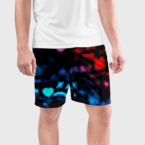 Мужские спортивные шорты Lil peep neon rap music / 3D-принт – фото 3