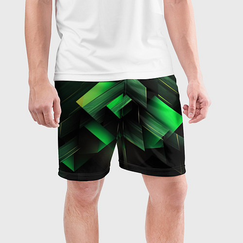 Мужские спортивные шорты Асимметричный узор зелени / 3D-принт – фото 3