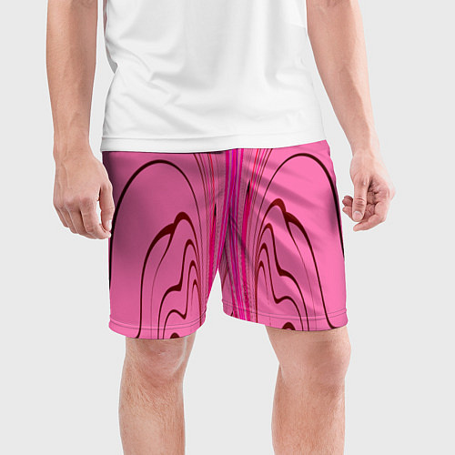 Мужские спортивные шорты Плавные линии на розовом фоне / 3D-принт – фото 3