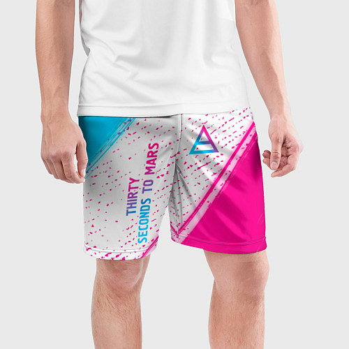 Мужские спортивные шорты Thirty Seconds to Mars neon gradient style вертика / 3D-принт – фото 3