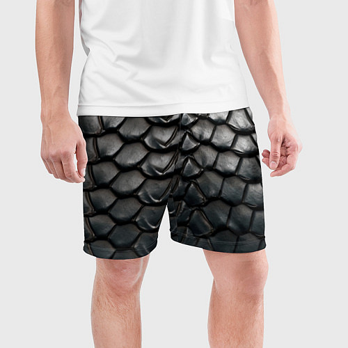 Мужские спортивные шорты Текстура черного дракона / 3D-принт – фото 3