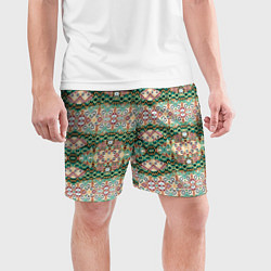 Шорты спортивные мужские Орнамент зеленый мелкий икат, цвет: 3D-принт — фото 2