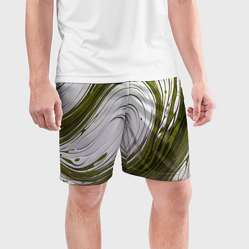 Мужские спортивные шорты Бело-зеленая краска / 3D-принт – фото 3