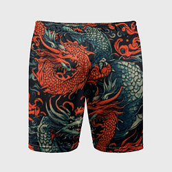 Шорты спортивные мужские Красный и серый дракон, цвет: 3D-принт