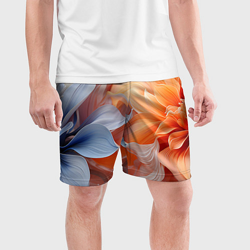 Мужские спортивные шорты Голубой и оранжевый цветок / 3D-принт – фото 3