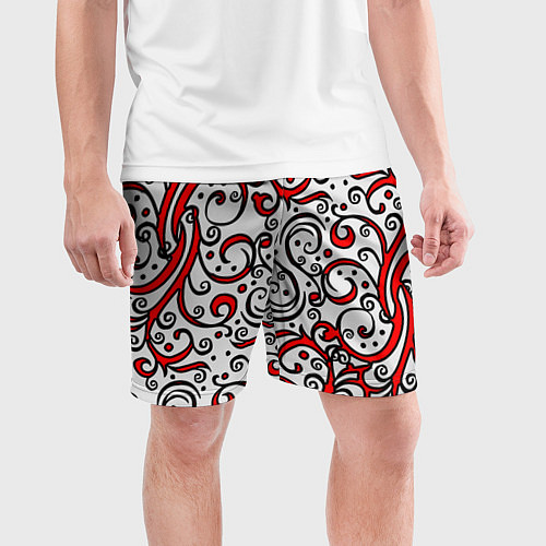 Мужские спортивные шорты Красный кружевной узор / 3D-принт – фото 3