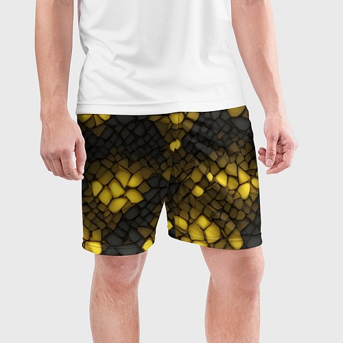 Мужские спортивные шорты Жёлтый трескающийся камень / 3D-принт – фото 3