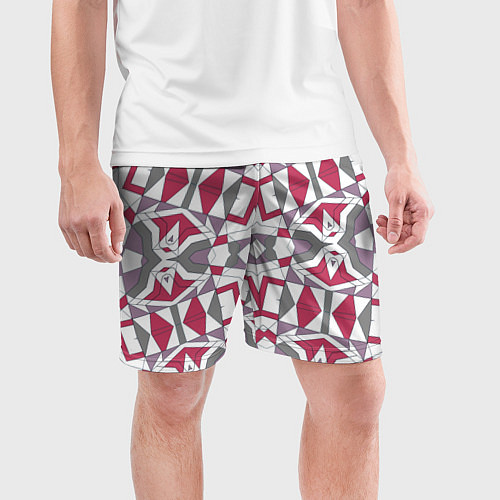 Мужские спортивные шорты Геометрический узор красно серый / 3D-принт – фото 3