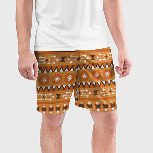 Мужские спортивные шорты Brown tribal geometric / 3D-принт – фото 3