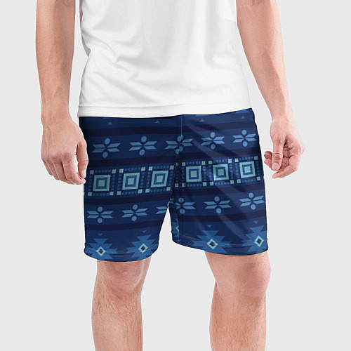 Мужские спортивные шорты Blue tribal geometric / 3D-принт – фото 3